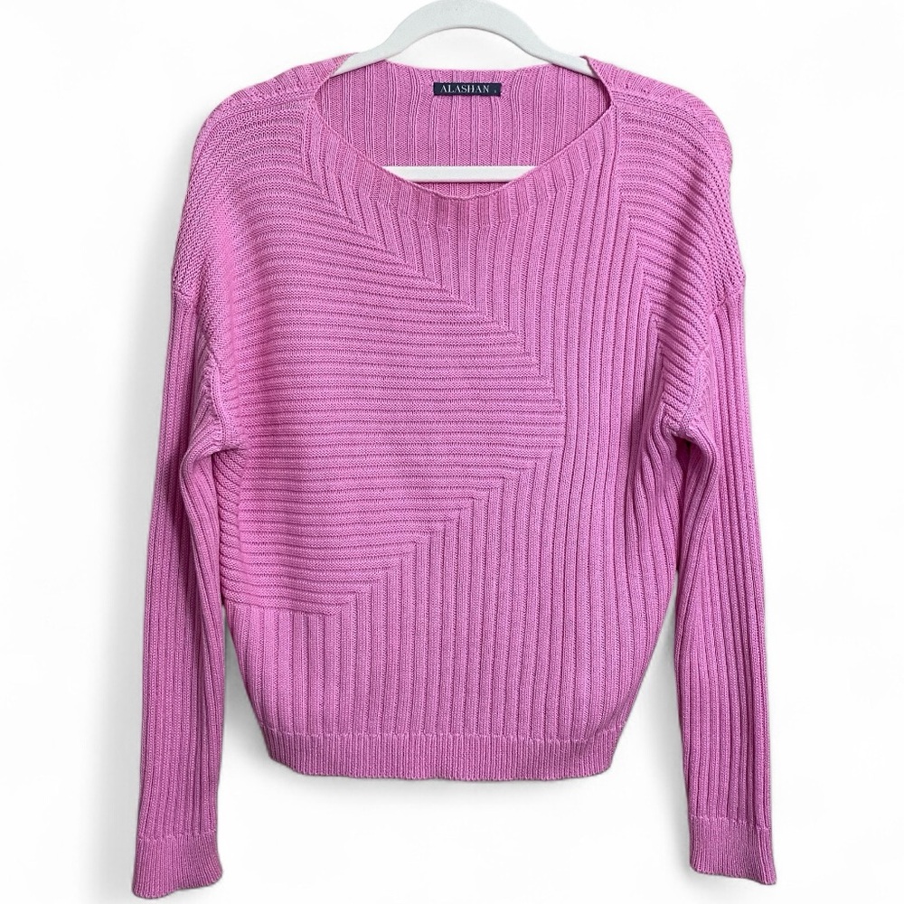 Alashan Cashmere Blend Cotton Bubblegum Pink Ribbed Detail Cropped Sweater Small - Picture 1 of 6